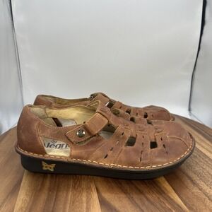 Alegria Pesca Fisherman Sandals Shoes Brown Leather Comfort Women's 38 US 8-8.5